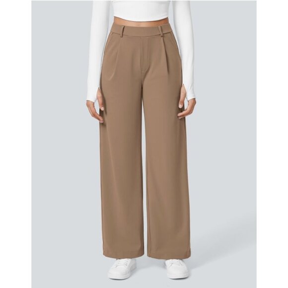 Halara High Waisted Plicated Side Pocket Straight Leg Work Pants Sz Small Beige - Picture 6 of 10